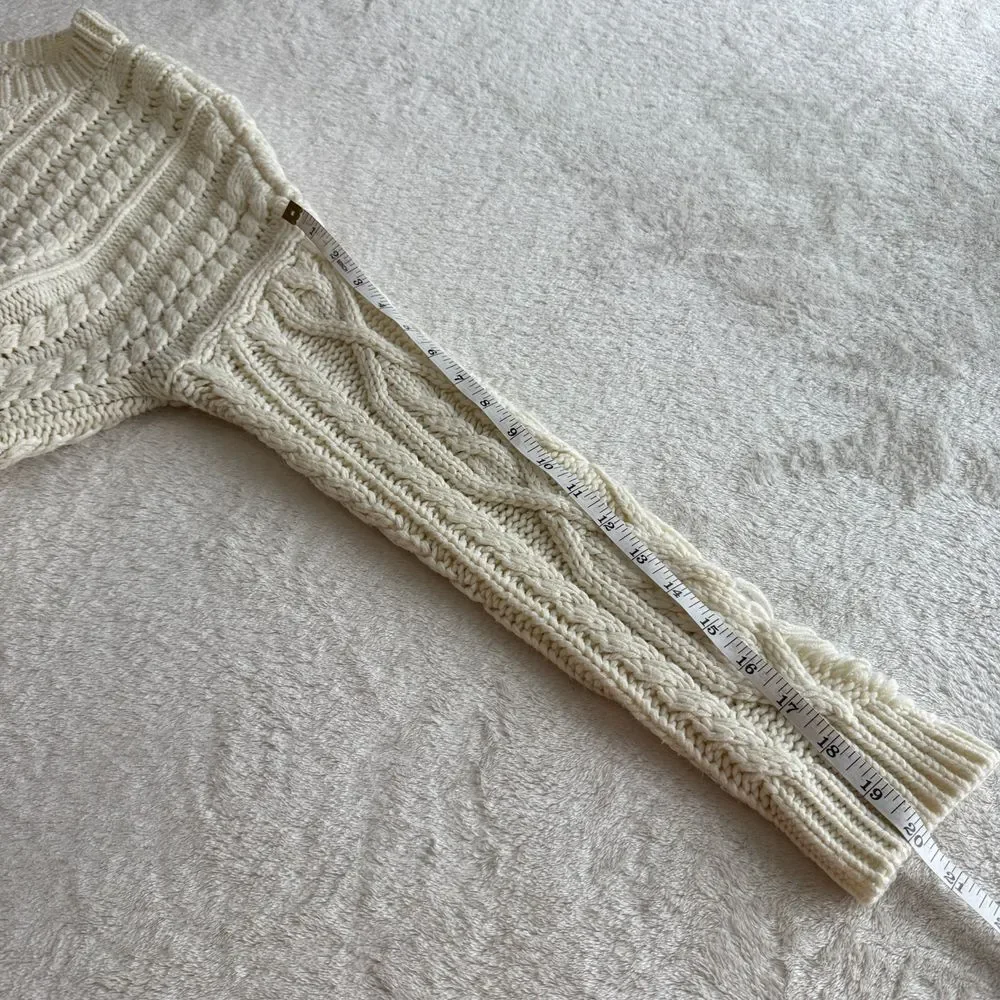 Revolve JOA Distressed Cable Knit Sweater Womens S Cream Oversized Pullover Edgy